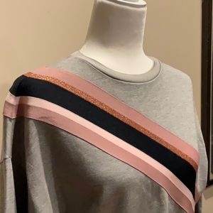 Ted Baker London Heysin Striped Sweatshirt Gray Pink Black Size 2 US 4-6 Women